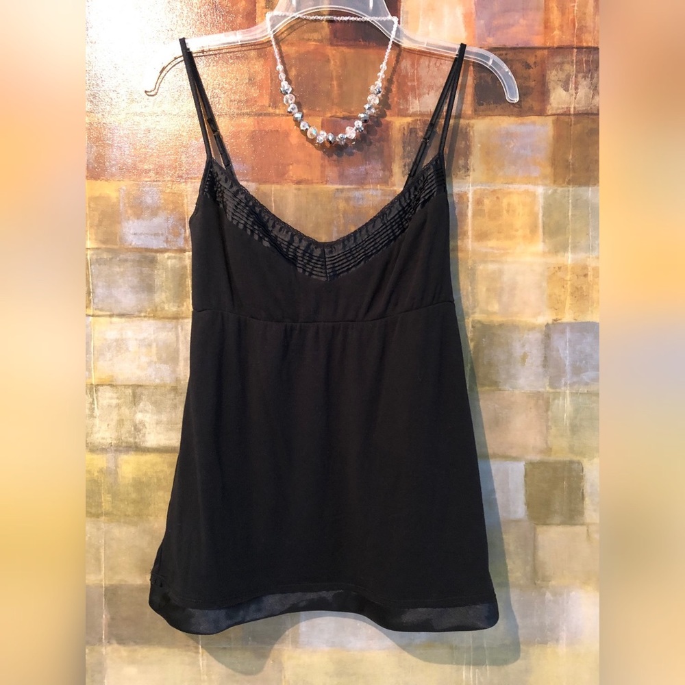 BENETTON "Stile" Black VNeck Tank Top w Satin Trim
